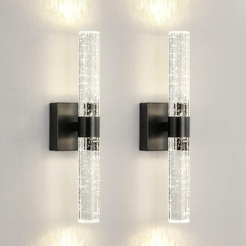 Black Modern LED Wall Sconce - 18 Inch Wall Sconces Set of Two 4000K Dimmable Crystal Sconce Wall Lighting Indoor