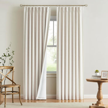 Natural Pinch Pleated Full Blackout Curtains Linen Blended Room Darkening Window Curtains for Living Room