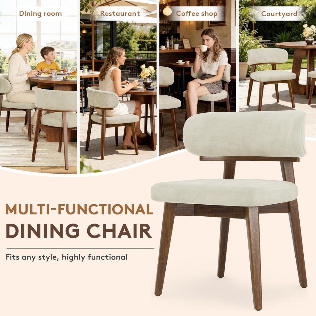 Dining Chairs Set of 2, Modern Upholstered Dining Chairs, Wooden Kitchen Chairs for Dining Room with Ergonomic Curved