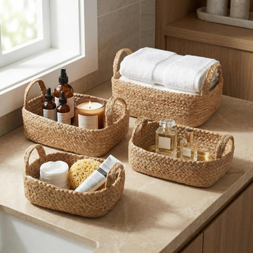 Beautiful Storage Basket Set of 4 - Natural Jute Rope Baskets for Shelves Are Perfect for Organizing Your Home