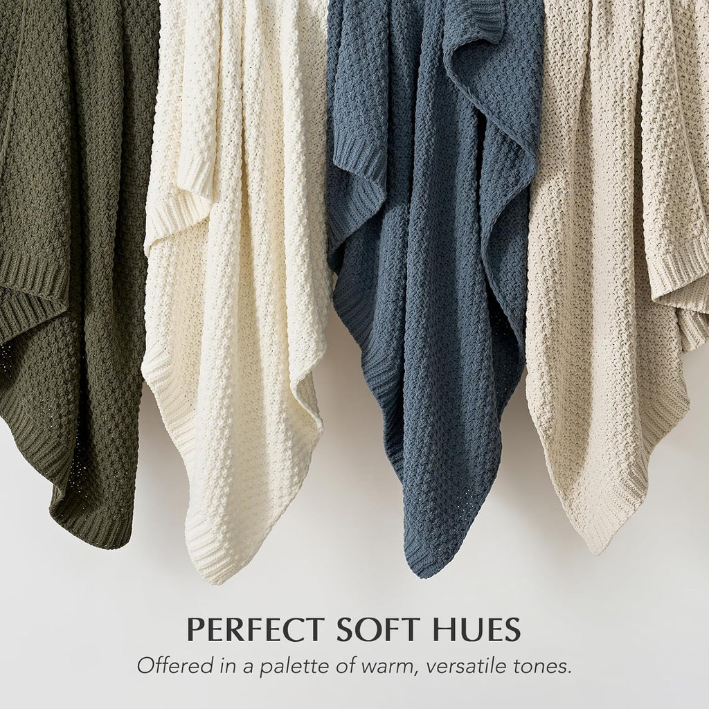 Chunky Chenille Knit Throw Blanket, Soft Luxurious Moss Stitch Chair Blankets, Cozy Decorative Farmhouse Knitted