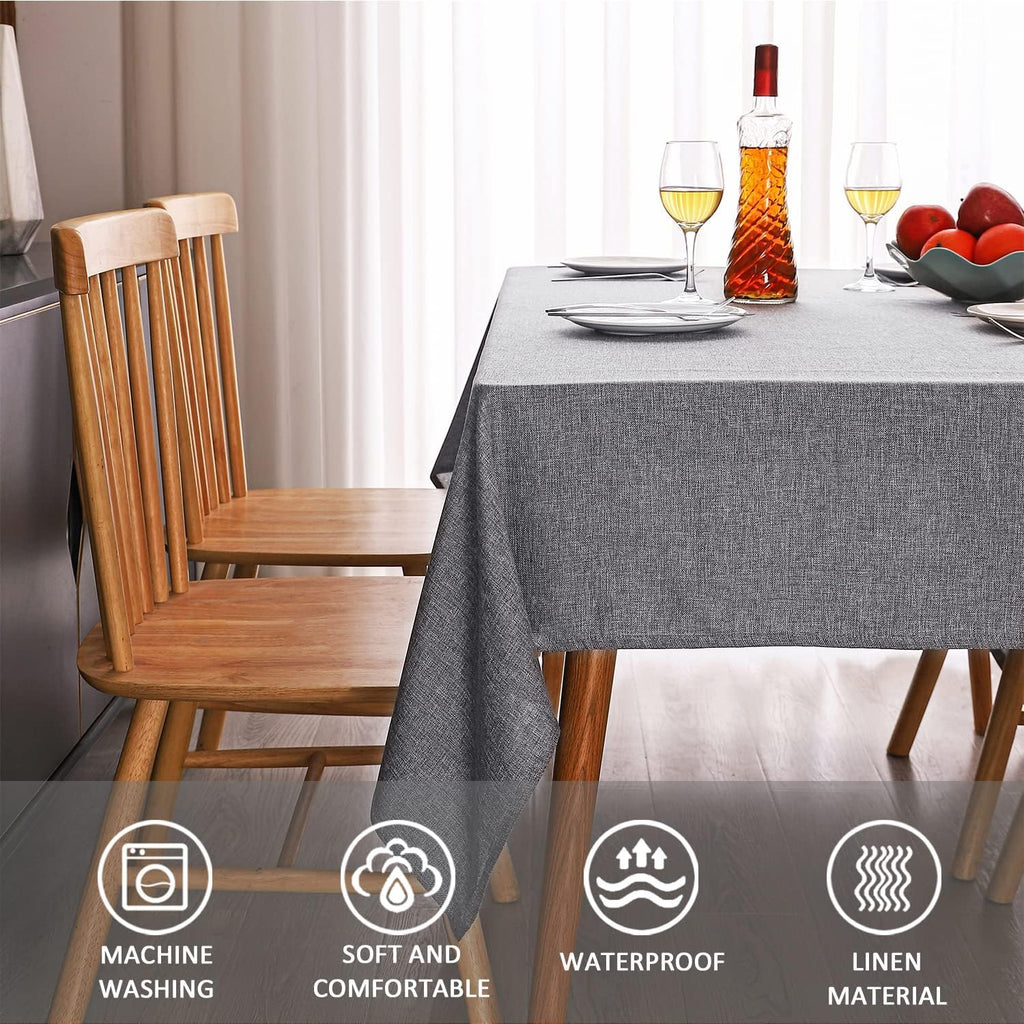 Faux Linen Tablecloth - Slubby Textured Weaves Table Cloth for Rectangle Tables, Wrinkle Free Washable Fabric Table