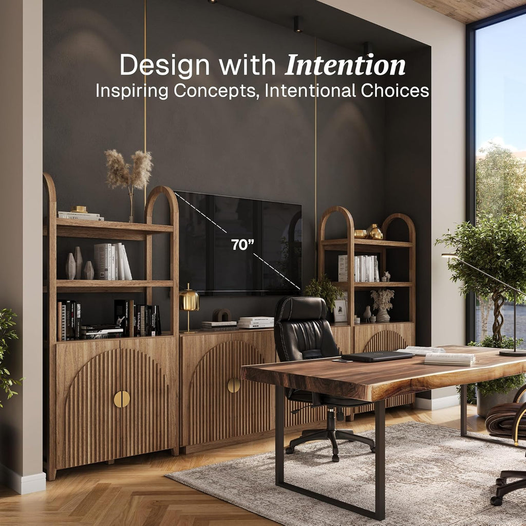 4-Piece Modular Arched TV Stand Entertainment Center Set, Mid Century Modern 2 Piece 72″ Tall Storage Cabinets and 2