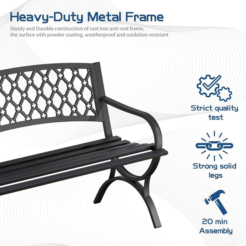 Outdoor Bench Garden Benchs, Weatherproof Anti-Rust Heavy-Duty Outside Bench Clearance, Wrought Iron Metal Bench for