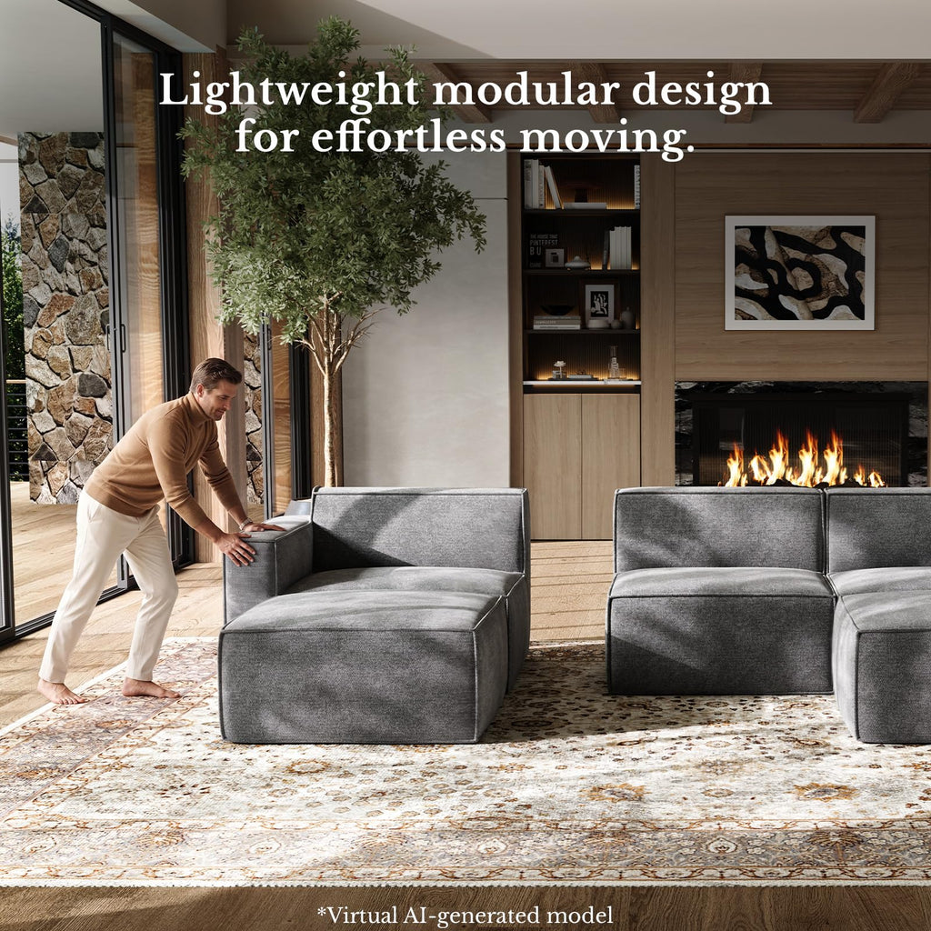 151.2" Modular Sectional Sofa, No Assembly, Chenille Fabric U Shape Boneless Sectional Couch with Smarts Coil Support
