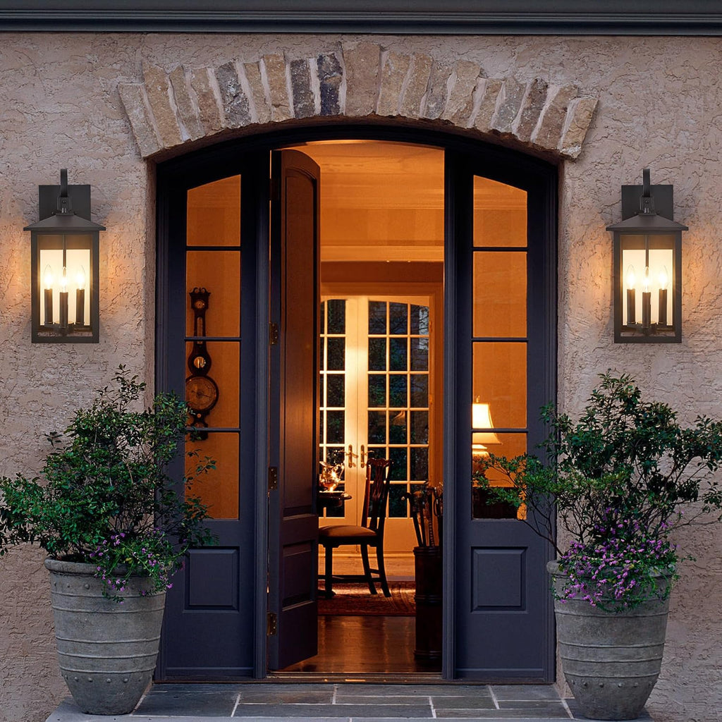 20.5 Inch Outdoor Wall Lantern, 3-Light with Clear Glass - Textured Black