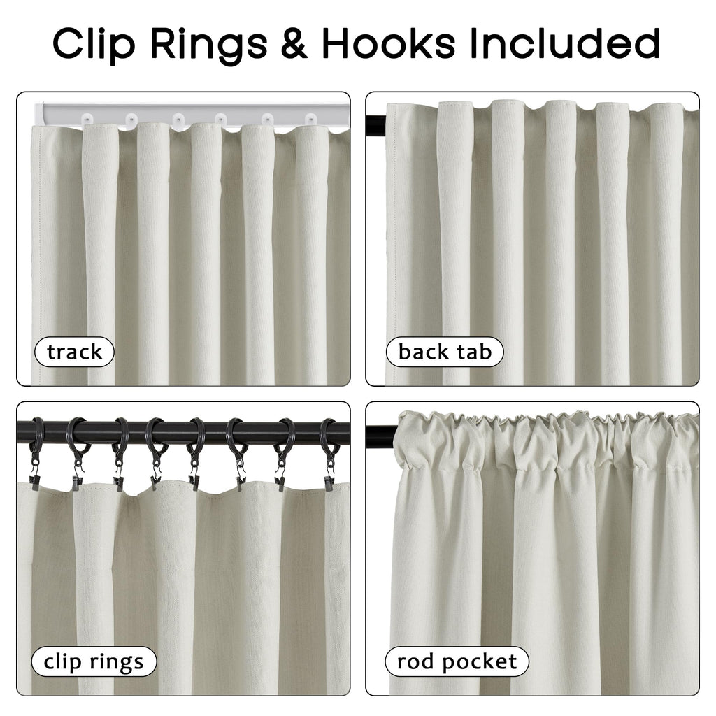 94 Inch Cat Proof Linen Pleated Blackout Curtains with Hooks, Perfect Length for Ring Top or Pinch Pleat Hanging