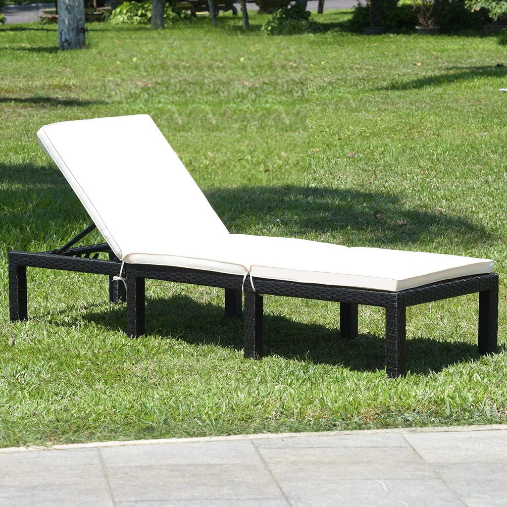 Patio Wicker Lounge Chair, Outdoor Rattan Adjustable Reclining Backrest Lounger Chairs, Modern Outside Rattan Chaise