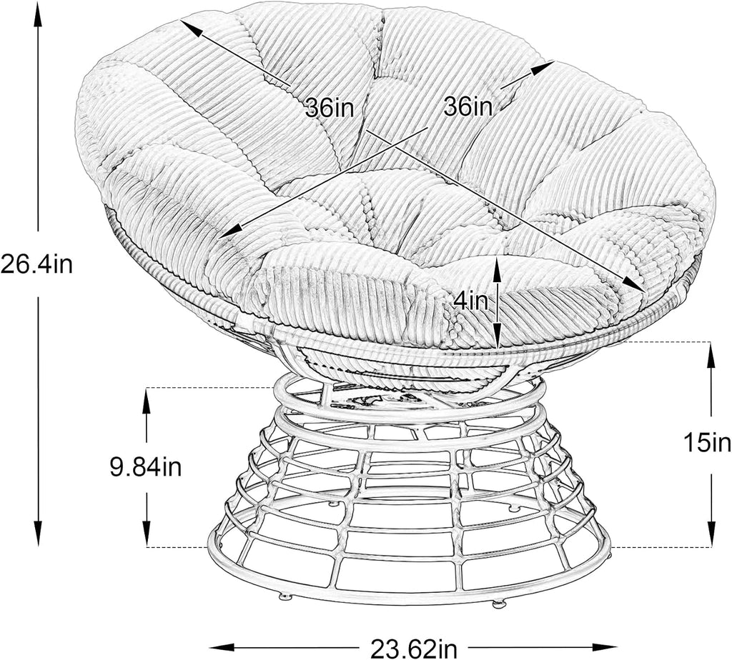 Oversized Cloud Papasan Chair with 360° Swivel Base, Ergonomic Rattan Lounge Chair with Thick Corduroy Cushion