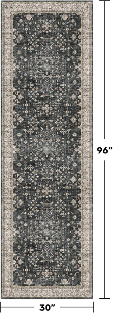 Dark Washable Long Runners s, 2'6"x8' Wide Kitchen Runner Rug, Entryway Indoor Rug, Non Slip Rubber Backing Boho