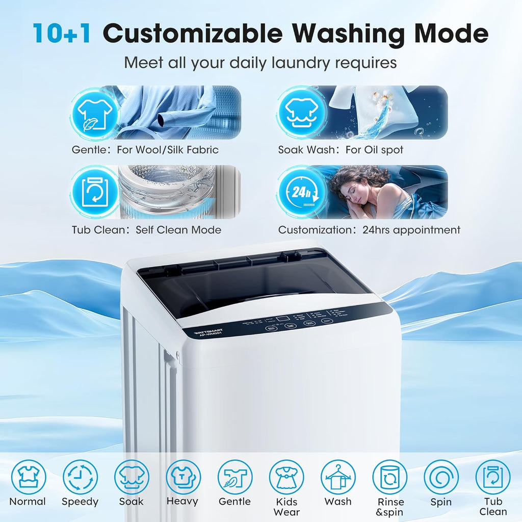 15.7lbs Portable Washing Machine, Full-Automatic Portable Washer with 10 Wash Cycles, Top Load Clothes Washer with Drain Pump for Apartment Bathroom, Dorms, RVs