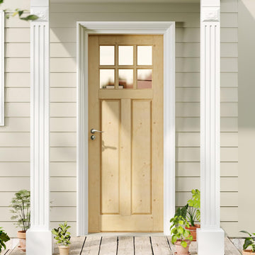 Entry Door, 30" x 80", 6-Panel Clear Glass Front Door, Solid Wood & MDF Exterior Doors, Waterproof Primed, Easy DIY