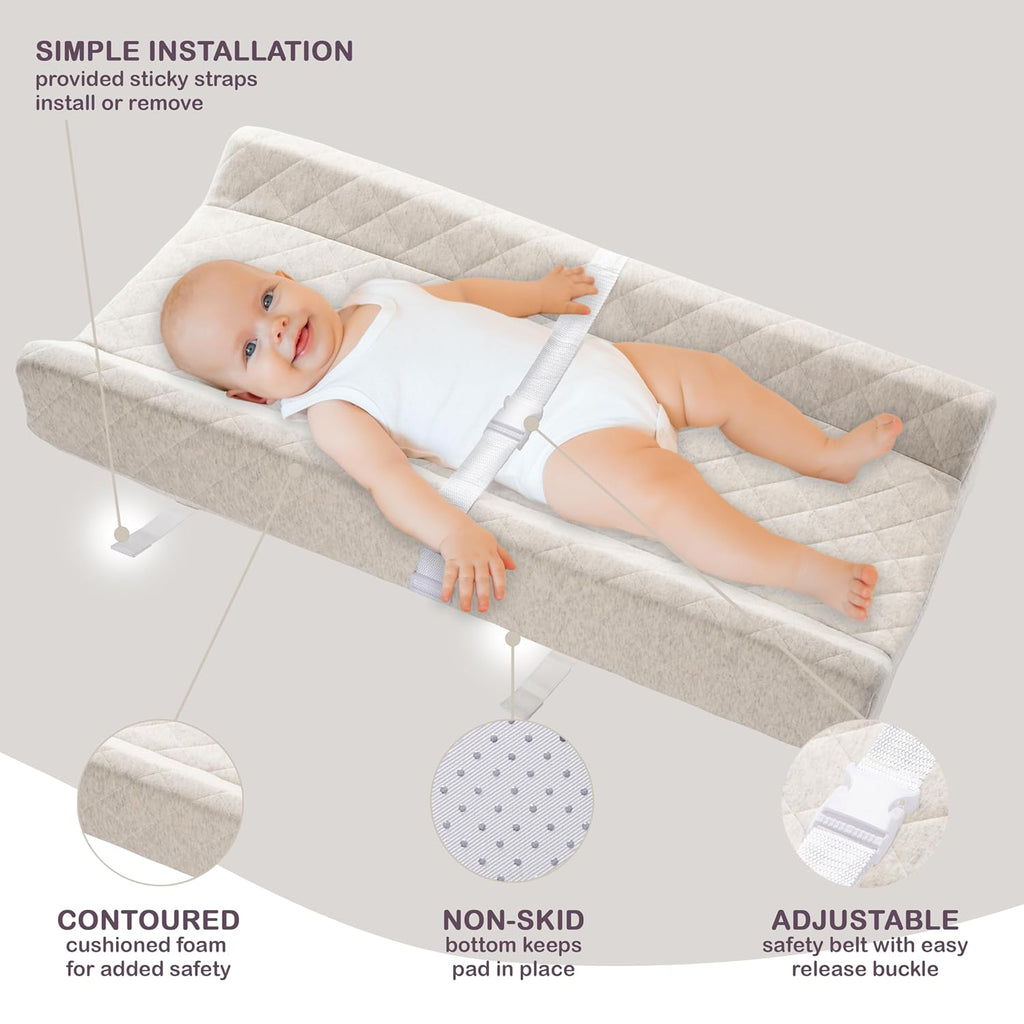 Organic Cotton Covered Contoured Baby Changing Pad | Waterproof Foam Mattress, Soft, Removable & Washable Cover