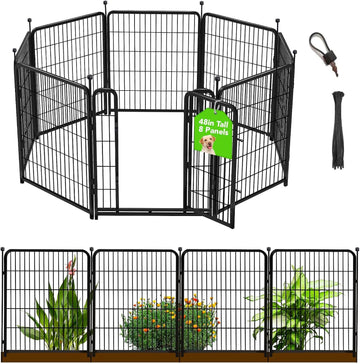 48 in(H) Decorative Garden Fence with Gate,8 Panels Total 17.7 Ft(L) Heavy Duty Iron Animal Barrier Fence for Yard
