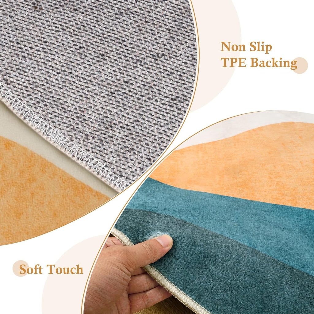 Mountain Round Rugs 8ft, Abstract Circle Rug for Living Room Non Slip Washable Bedroom Area Rug, Sof