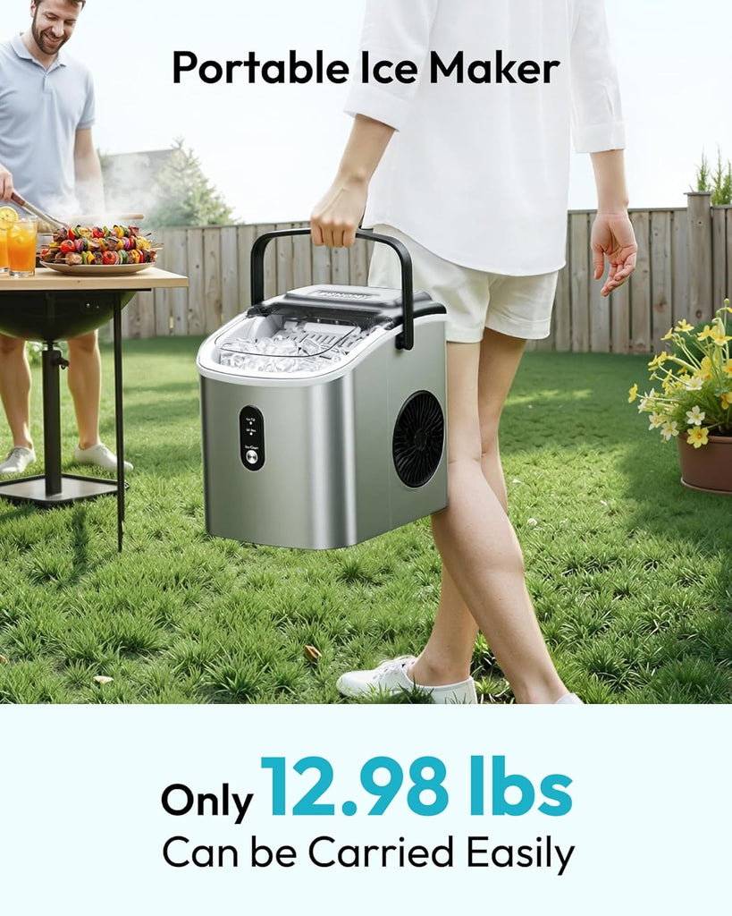 Ice Maker Countertop, Portable Ice Machine with Carry Handle, 26.5lbs Per Day, 9 Cubes in 6 Mins, Auto-Cleaning