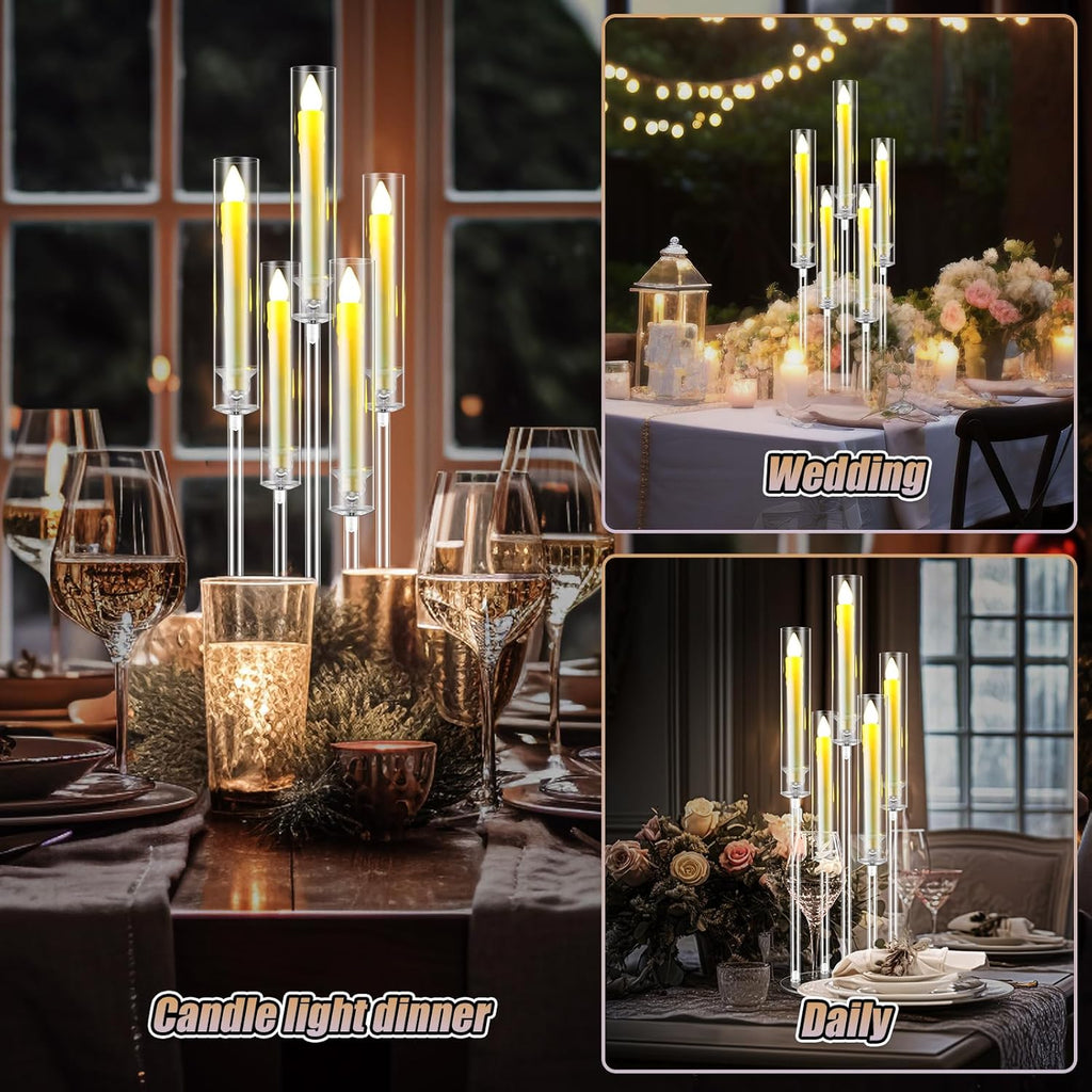 4 Sets 5 Arm Acrylic Candelabra Holderar Candle Centerpieces with LED Candles and Shade for Proposal Ceremony