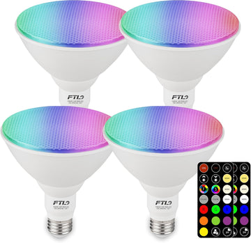 PAR38 LED Color Changing Flood Light Bulb with Remote Control, RGB Dimmable Colored Light Bulbs 14W=100W, 30 Colors