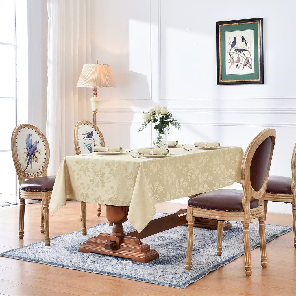 Jacquard Rectangle Tablecloth 60 x 84 Inch, Beige