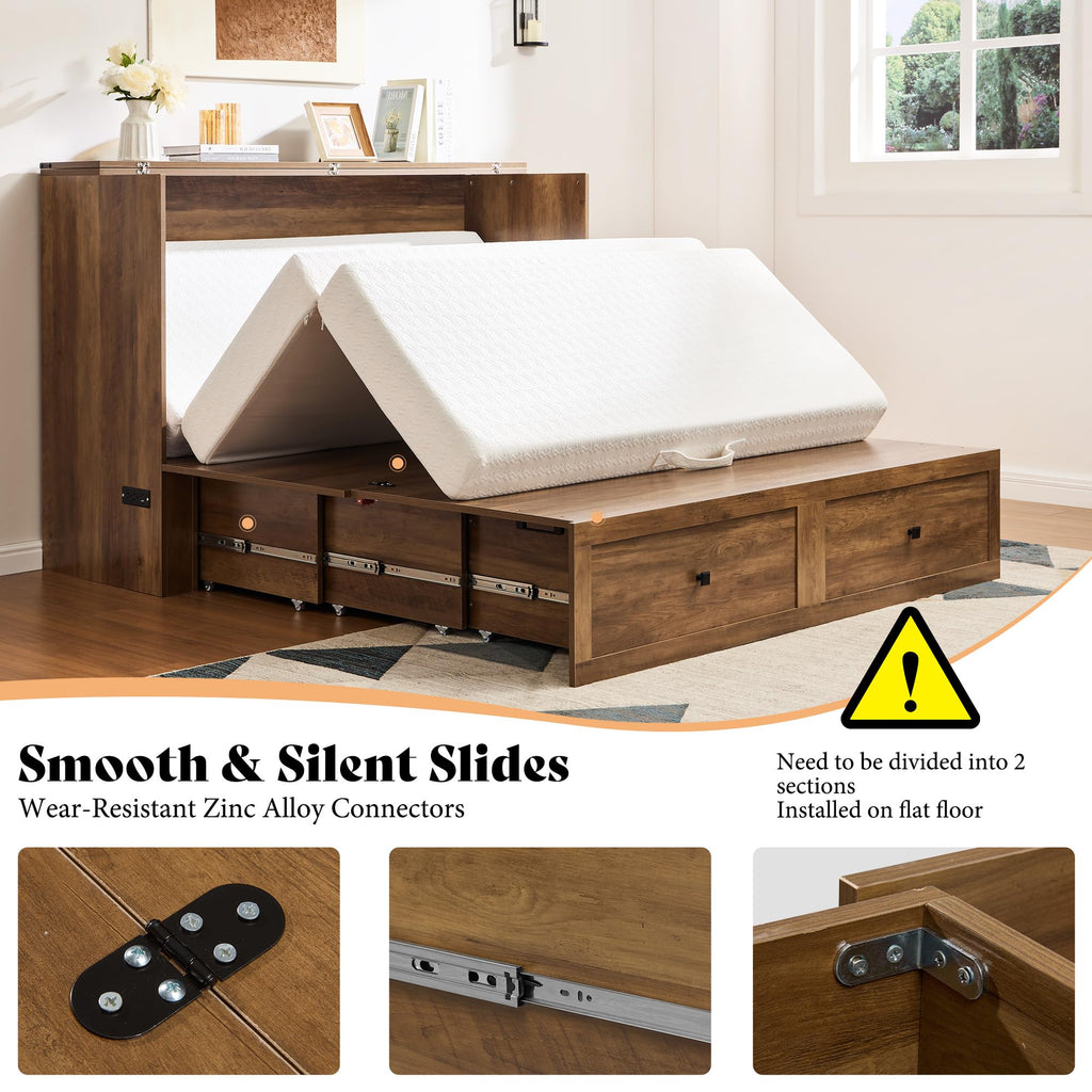 Queen Murphy Bed with Storage & Charging Station