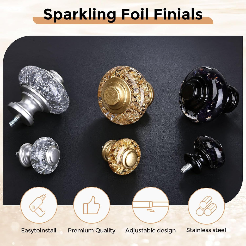 Gold Double Curtain Rod, 1 Inch Adjustable Decorative Crystal Dual Curtain Rod, Heavy Duty Vintage