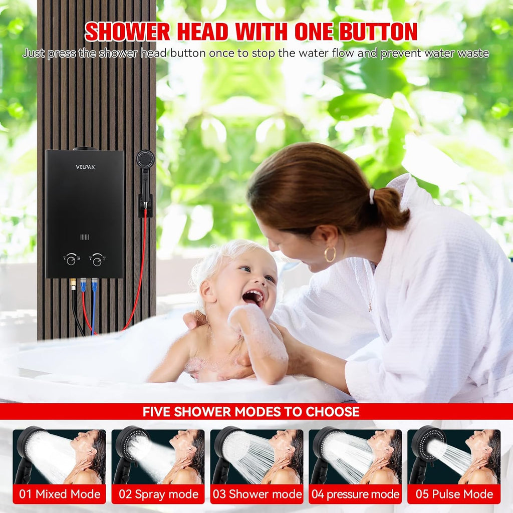 Tankless Water Heater Propane, 2.11GPM 8L Outdoor Portable Water Heater, with 2 GPM Water Pump
