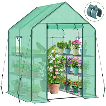 Greenhouse for Outdoors with Screen Windows, 57 x 57 x 76'' Walk in Plant Greenhouses Heavy Duty with Durable PE