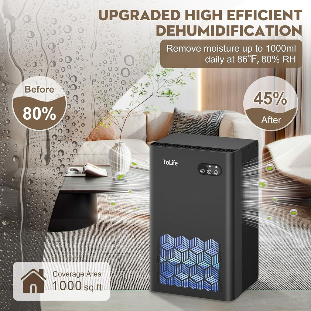 Dehumidifier for Home, 1000 sq.ft Dehumidifiers for Basement Bedroom Bathroom with 95 OZ Water Tank