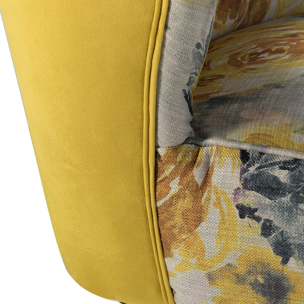 Accent Chair with Golden Legs, Comfy Tufted Wingback Living Room Chair Floral Fabric Small Armless Side Chair