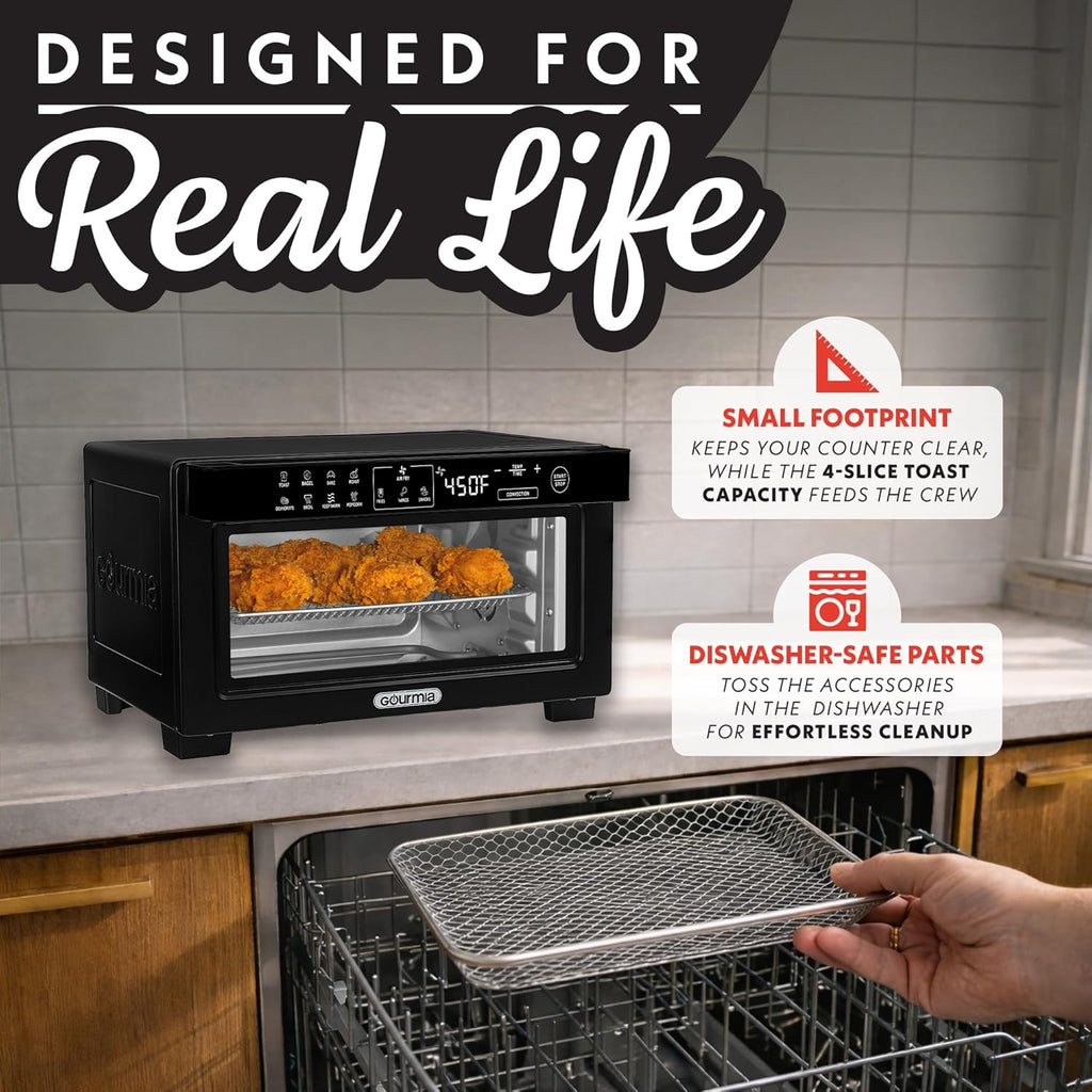 Toaster Oven Digital Air Fryer - Convection Mode with 4 Slice Capacity, 3 Rack Positions, 12 Presets, Toast, Bagel