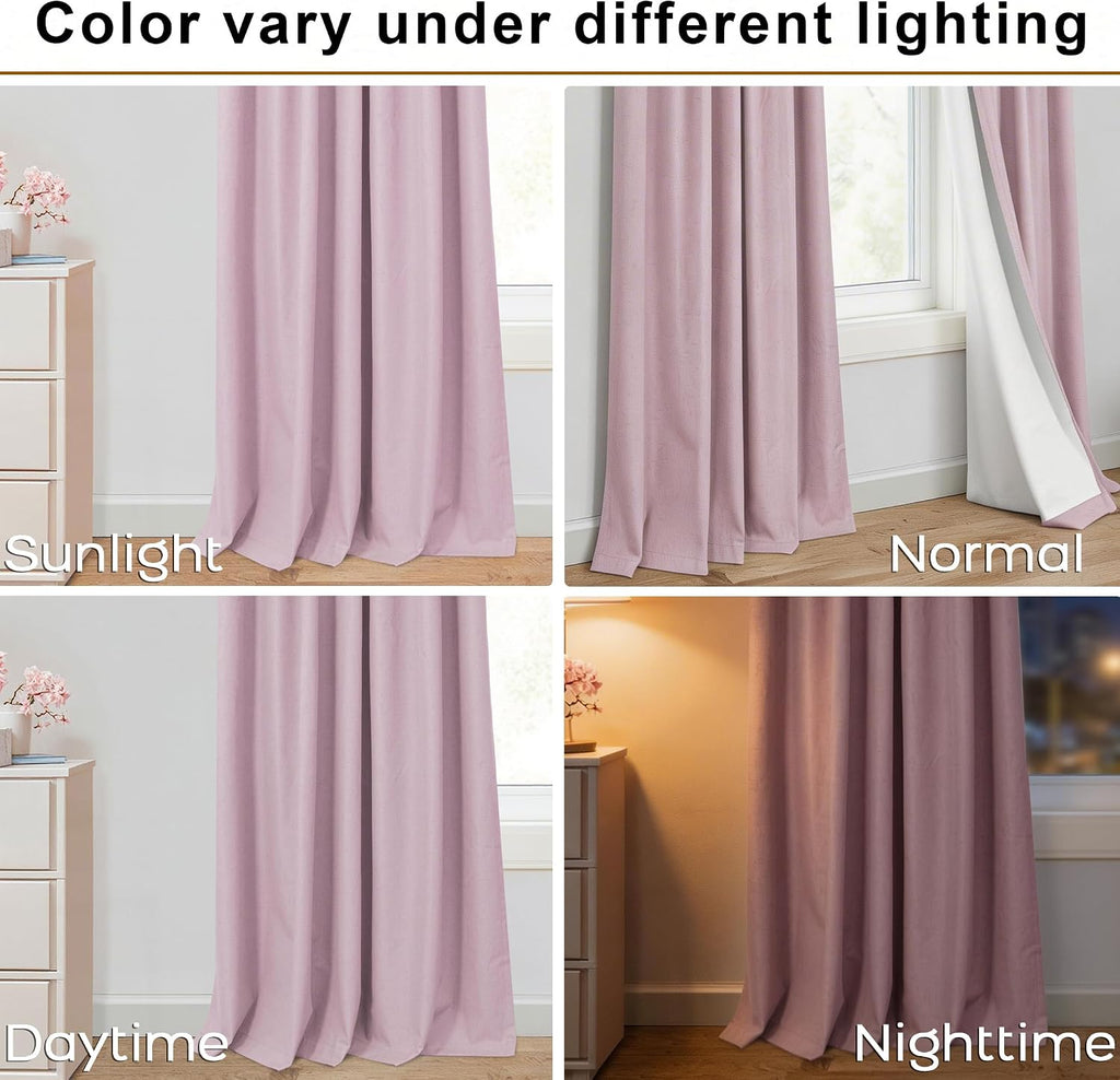 Warm Beige Blackout Thermal Curtains for Summer 72 Inches Long, Farmhouse Country Sun Blocking Linen 100% Black Out