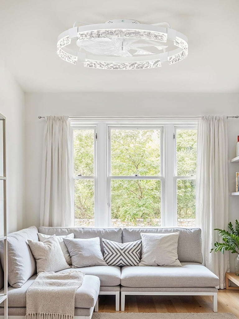 24 Inch Flush Mount Ceiling Fan with Light, Bladeless Low Profile Enclosed Fan Kids Room