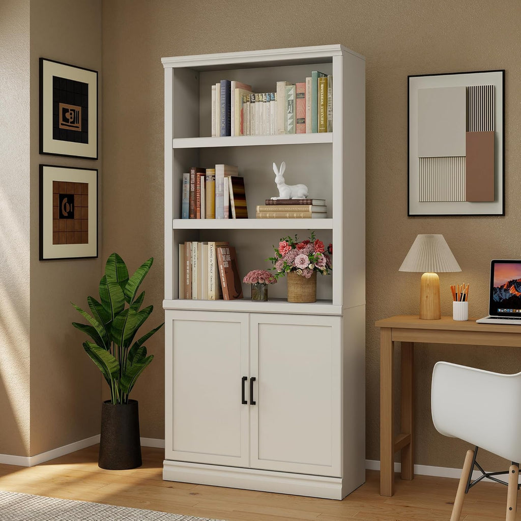 70 Inch Tall Bookcase with Doors, Library Office Bookshelf with Adjustable Shelves