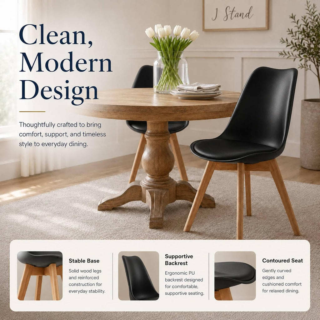 Dining Chairs Set of 4, Modern Upholstered Dining Room Chairs with PU Leather Padded Seat, Armless Kitchen Chairs
