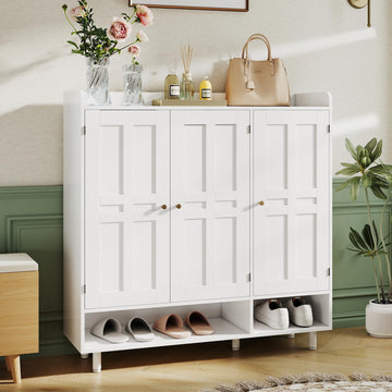 Shoe Cabinet with 3 Doors and Adjustable Shelves, Large Shoe Storage Cabinet for 24-30 Pairs, Modern Farmhouse Shoe