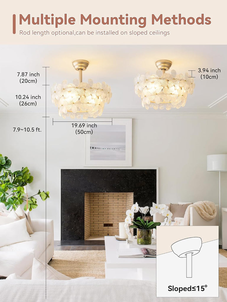 20" Gold Crystal Fandelier Ceiling Fans with Lights, Gold Flower Chandelier Ceiling Fan with Light Remote Control