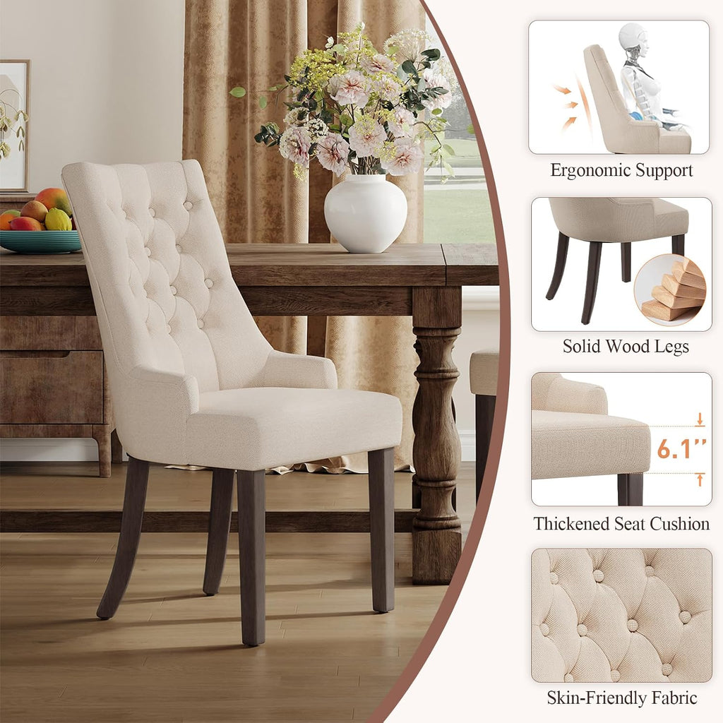 Fabric Side Dining Chairs Set of 2, Wingback Upholstered Dining Room Chairs with Tufted Button, Living Room Chairs