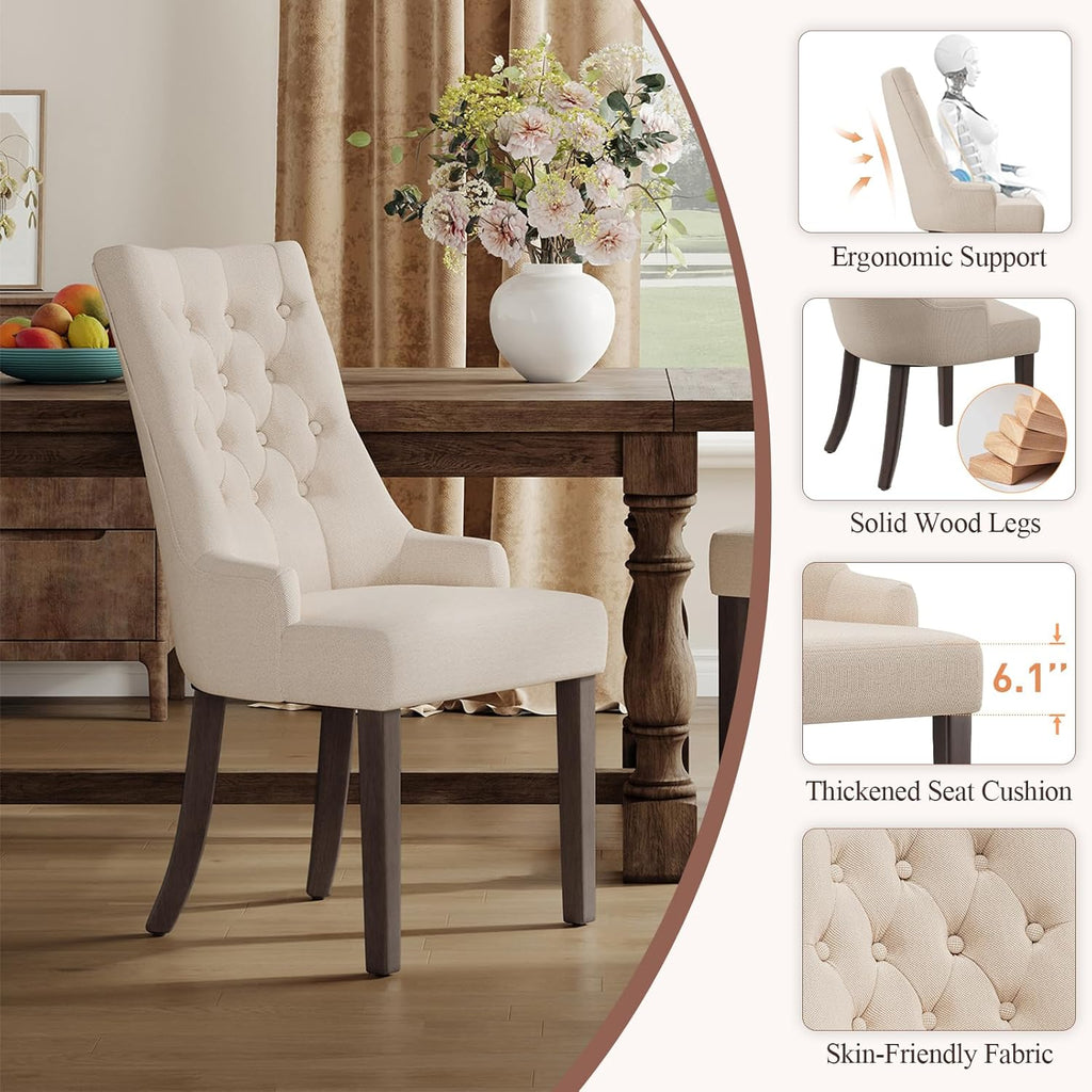 Wingback Upholstered Dining Chairs Set of 4, Fabric Side Dining Room Chairs with Tufted Button, Living Room Chairs