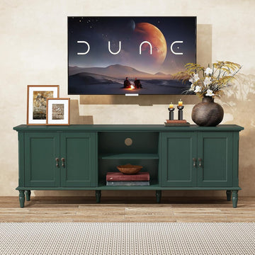 67" Vintage TV Stand for TVs up to 75 inch, Wood Entertainment Center with Storage, TV Console with Door Cabinets and Open Shelves, Television Media Stands for Living Room, Bedroom Green