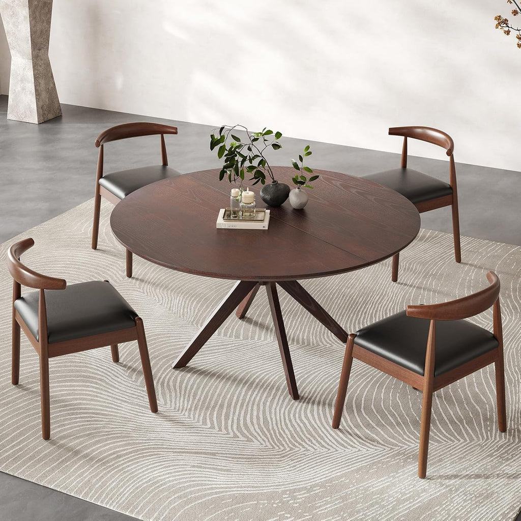 47.2" Solid Wood Round Dining Kitchen Table for 4-6 People with Intersecting Pedestal Base