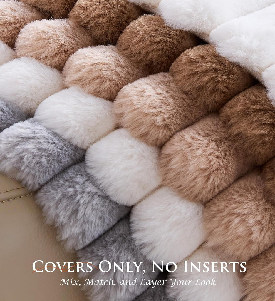 Pack of 2 Throw Pillow Covers 18x18 Decorative Solid Plush Faux Fur with Soft Velvet Back, Square Striped Cushion
