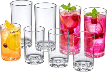 Liberty - 8-Ounce and 16-Ounce Plastic Tumblers (Set of 8), Plastic Drinking Glasses, Reusable Plastic Cups