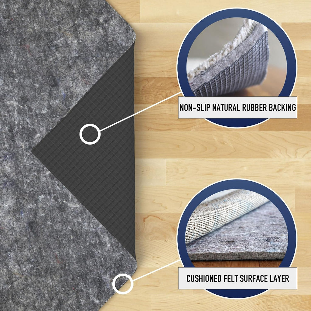 Lock - 5'x8' - 1/4" Thick - Felt + Rubber - Premium Non-Slip Rug Pad