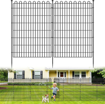 10 Panels No Dig Decorative Garden Fence with Gate for Yard, 48 in(H) X 26.25 ft(L) Animal Barrier Fencing for