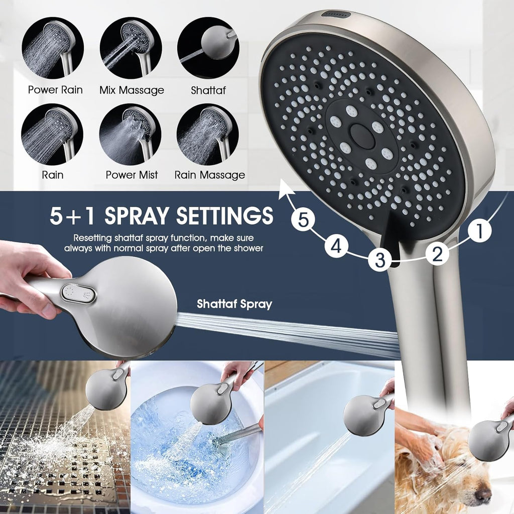 14 Inch Rain Shower Head with 5+1 Settings Handheld Spray Combo