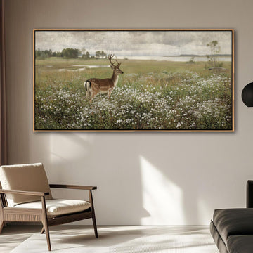 Vintage Wall Art Farmhouse Wall Art, Country Wall Decor, Deer Art - Rustic Nature Canvas, Large Landscape Pictures