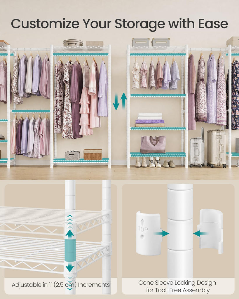 Clothes rack, Adjustable Mesh Shelves and Hanging Rails