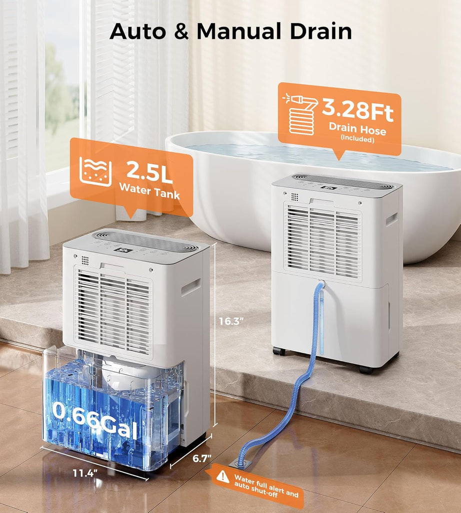 2500 Sq.Ft Dehumidifier for Basement with Drain Hose, 32 Pints Dehumidifiers for Home, Large Room, Bathroom, Bedroom