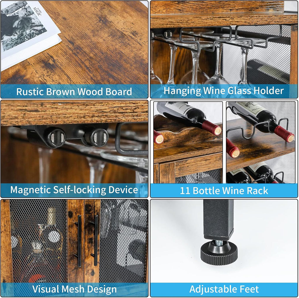 Wine Bar Rack Cabinet with Detachable Wine Rack, Coffee Bar Cabinet with Glass Holder, Small Sideboard and Buffet