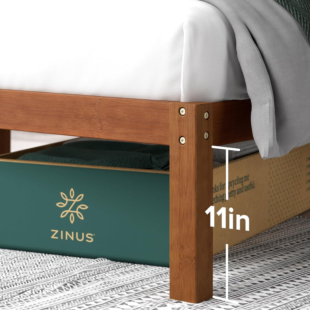 Leah Bamboo Platform Bed Frame with Headboard, No Box Spring Needed, Wood Slat Support, Easy Assembly, Queen